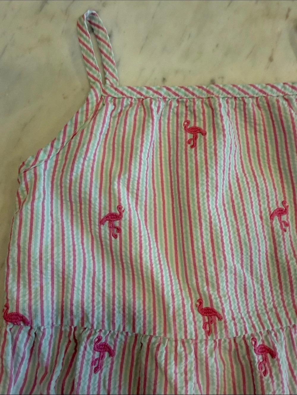 Seersucker Flamingo embroidered Sundress